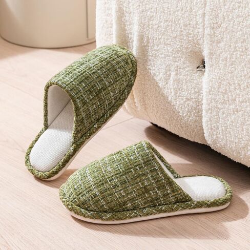 Women's Close Toe Linen Slippers, Cotton Linen Breathable Non-Slip Silent Home Shoes for All Seasons(Green) in Kuwait
