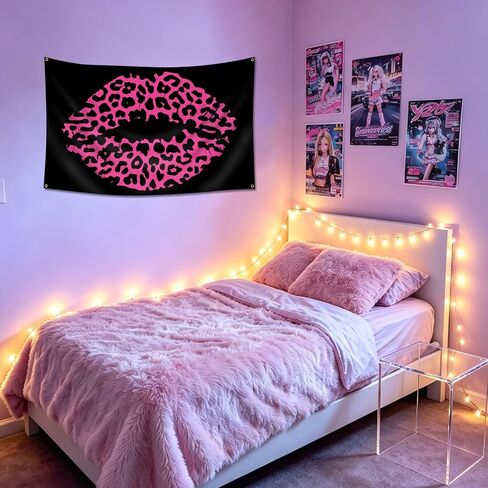 Pink Leopard Lips Tapestry 3x5 Ft Wall Hanging Tapestries Room Art Aesthetic Decor for Home Office Bedroom Living Room Dorm in Saudi Arabia