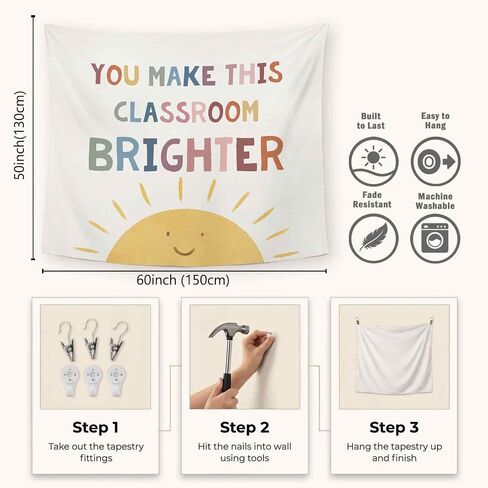 Dimurela Classroom Sun Tapestry, Inspirational You Make This Classroom Brighter Wall Tapestry Hanging Decor Art for Bedroom Playroom, Nursery Kids Toddler Room Decor Artwork for School 50x60in in Saudi Arabia