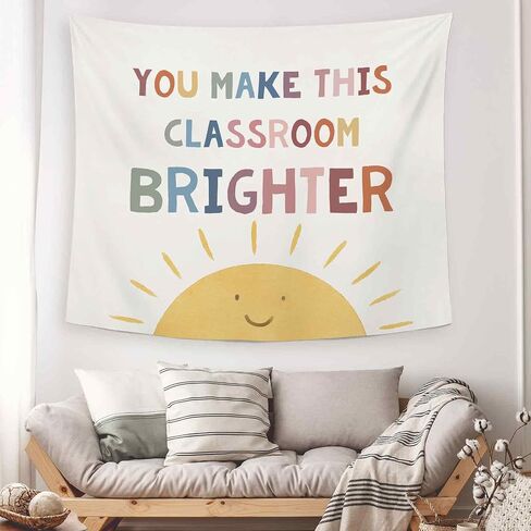 Dimurela Classroom Sun Tapestry, Inspirational You Make This Classroom Brighter Wall Tapestry Hanging Decor Art for Bedroom Playroom, Nursery Kids Toddler Room Decor Artwork for School 50x60in in Saudi Arabia