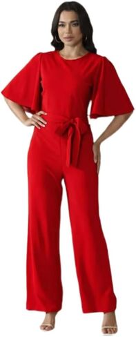 Women's One Piece Jumpsuits Casual Neck Dressy Batwing Short Sleeve Wide Leg Elegant Ladies Jumpsuit Rompers in Kuwait