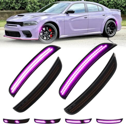 Dynamic Pink Purple LED Side Marker Lights for Dodge Charger 2015 2016 2017 2018 2019 2020 2021 2022 2023 2024 Front Rear Bumper Sequential Signal Lamps, 4PCS Smoked Lens in Saudi Arabia