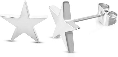 2 Pairs Silver Black Star Stud Earrings Set for Men Women Stainless Steel Star Stud Earrings Jewelry in Kuwait