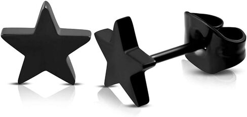 2 Pairs Silver Black Star Stud Earrings Set for Men Women Stainless Steel Star Stud Earrings Jewelry in Kuwait