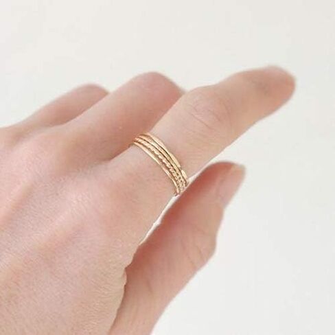 14k yellow gold filled stacking rings. minimalist metal stack bands set of four (4). various texture options - smooth, hammered, stardust, twist, or pebbled in Kuwait