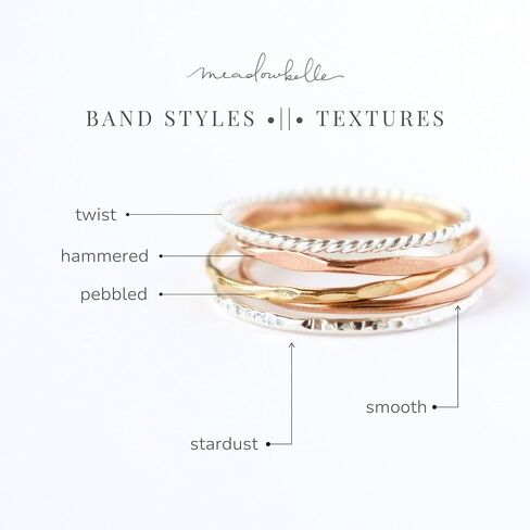 14k yellow gold filled stacking rings. minimalist metal stack bands set of four (4). various texture options - smooth, hammered, stardust, twist, or pebbled in Kuwait