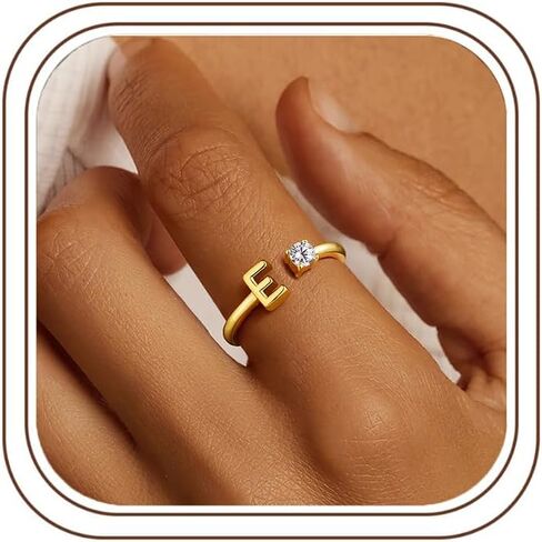 M MOOHAM Initial Ring for Kids Girls - 14K-Gold-Plated Adjustable CZ Initial Rings for Women Dainty Letter Rings Jewelry Personalized Gift for 6-16 Year Old Girls Birthday Gifts for Girl Women in Kuwait