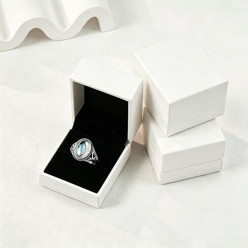 925 Sterling Silver Moonstone Ring White Gold Plated Oval Solitaire Design Adjustable Open Band Gemstone Ring for Women Ideal Christmas/Birthday Gift for Women in Saudi Arabia
