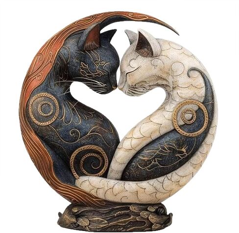 Black and White Yin Yang Cat for Home Decor, Cat Figurines Resin Room Decoration, Retro Cats Animal for Bookshelf Office Table, Gifts for Women Mom Cat Lovers in Saudi Arabia