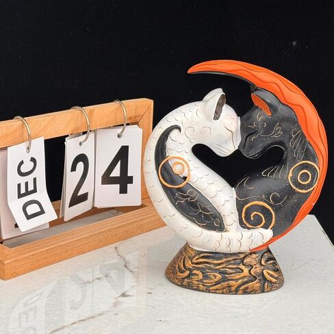 Black and White Yin Yang Cat for Home Decor, Cat Figurines Resin Room Decoration, Retro Cats Animal for Bookshelf Office Table, Gifts for Women Mom Cat Lovers in Saudi Arabia
