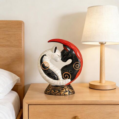Black and White Yin Yang Cat for Home Decor, Cat Figurines Resin Room Decoration, Retro Cats Animal for Bookshelf Office Table, Gifts for Women Mom Cat Lovers in Saudi Arabia