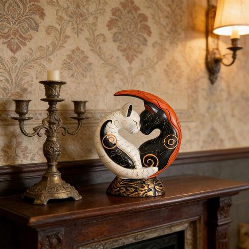 Black and White Yin Yang Cat for Home Decor, Cat Figurines Resin Room Decoration, Retro Cats Animal for Bookshelf Office Table, Gifts for Women Mom Cat Lovers in Saudi Arabia
