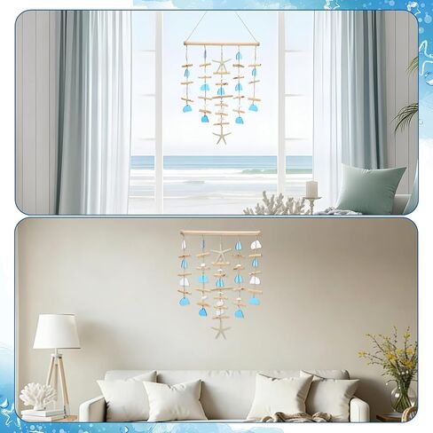 Ovveroche Wooden Driftwood Wall Decor with Starfish and Sea Shells, Coastal Ocean Themed Hanging Wall Art for Bathroom, Living Room, Bedroom or Porch, Blue Beach Home Decor in Kuwait