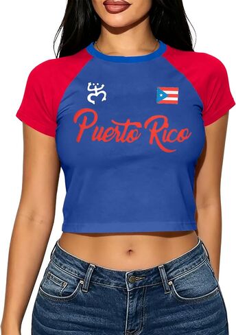 Boricua Puerto Rican Shirt Women Puerto Rico Flag T-Shirt Color Block Raglan Tee USA Patriotic Short Sleeve Tops in Saudi Arabia