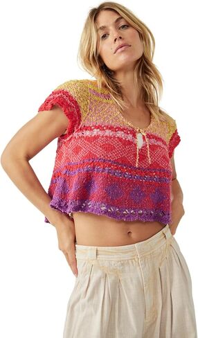 تي شيرت نسائي من Free People Lily Sweater، Paradise Combo (as1، Alpha، m، منتظم، عادي) in Kuwait