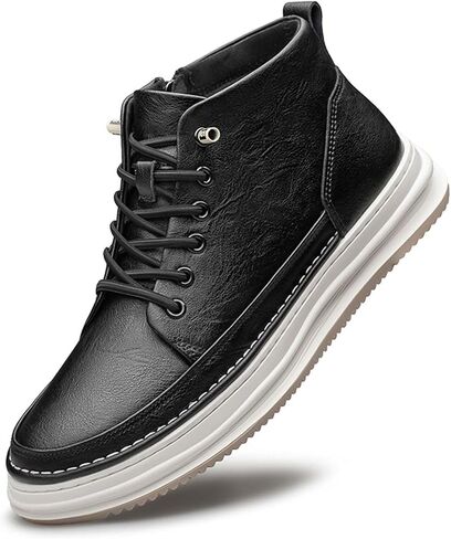 SECHRITE Mens Elevator Boots Mid-top Invisible Height Increasing Elevator Shoes 2.4 Inches Taller Leather Casual Boots in Saudi Arabia