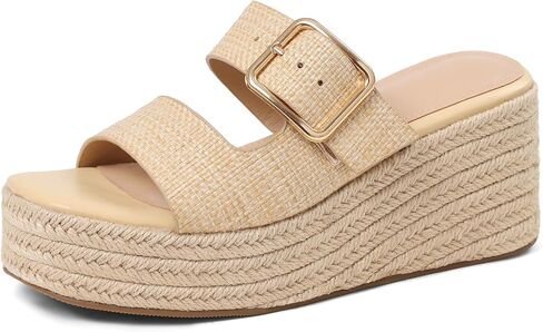 Platform Wedges Sandals for Women Summer Slip on Espadrille Flatform Slides Open Toe Adjustable Buckle Bohemia Beach Raffia Beach Sandals in Saudi Arabia