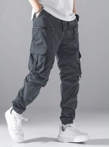 Men’s Cargo Jogger Pants: Multiple Utility Pockets, Drawstring Waist, Elastic Cuffs, Relaxed-Fit Sturdy Fabric Trousers in Kuwait