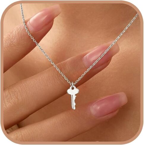 Key Pendant Necklace for Women 925 Sterling Silver Minimalist Couple Necklace 14K Gold Plated Mother Daughter Friendship Necklace Promise Choker Necklace Jewelry Birthday Christmas Gifts for Her in Kuwait