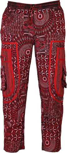 Ezhippie Mens Boho Moon Star Print Festival Cotton Cargo Pants Relaxed Fit Hippy Trousers in Saudi Arabia
