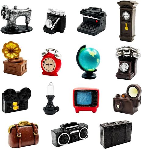 Suartus Miniature Home Appliances Retro Furniture - 13 قطعة 1 بوصة صغيرة مقلدة من الراتنج كاميرا هاتف تلفزيون تماثيل نماذج زينة DIY Diorama Micro Landscape Craft Accessories ديكور in Kuwait