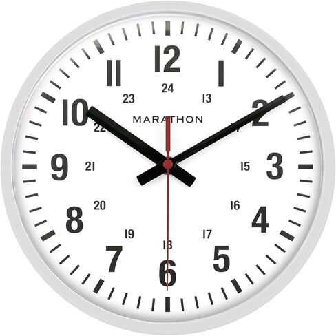 ساعة حائط تناظرية صامتة ومستمرة من MARATHON من الدرجة التجارية مقاس 10 بوصات مع علامات 12/24 ساعة، وأرقام كبيرة سهلة القراءة، باللون الأبيض in Kuwait