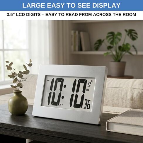 Atomic Digital Wall Clock Large Display Battery Operated | Large Number Digital Clock Easy Read 3.5" LCD, Wall or Desk Clock, Alarm Snooze, 12/24 Hour for Kitchen Office Living Room in Saudi Arabia