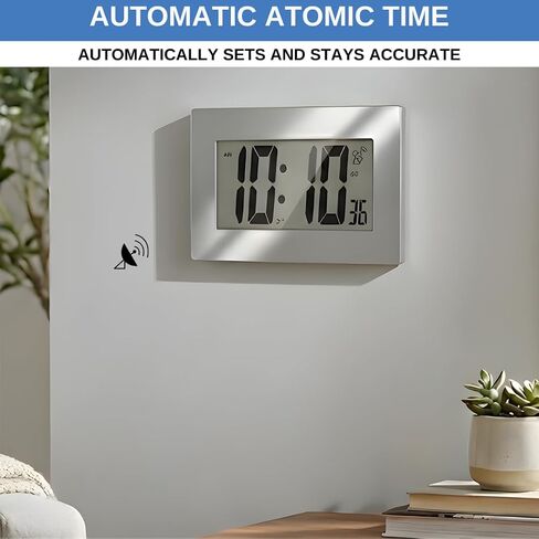 Atomic Digital Wall Clock Large Display Battery Operated | Large Number Digital Clock Easy Read 3.5" LCD, Wall or Desk Clock, Alarm Snooze, 12/24 Hour for Kitchen Office Living Room in Saudi Arabia