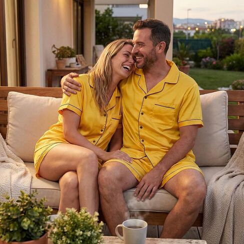 VS&LLWQ Couples Satin Pajamas Matching Sets-Women&Men Short Sleeve Button Down 2 Piece Silk Pjs Sets|Summer Gifts in Saudi Arabia