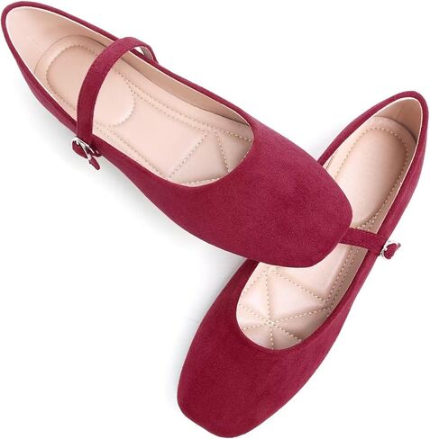 WENJIAZHIZHI Women's Square Toe Mary Jane Ballet Flats Buckle Strap Dressy Comfortable Wear to Wokr Ballerina Flat Shoes in Saudi Arabia