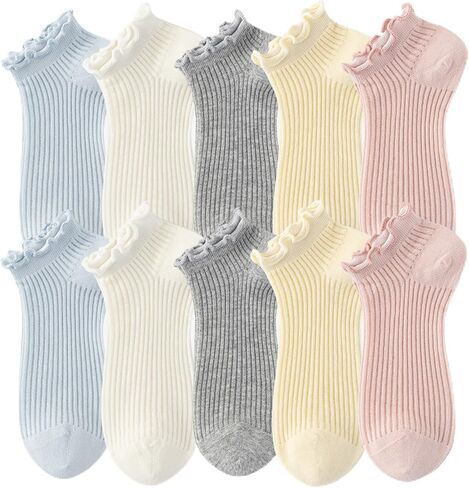 Cute Ruffle Socks for Women - 5 Pairs Lolita Lace Ruffled Ankle Socks Coquette Trim Thin Cotton Seamless Toe Frilly in Saudi Arabia