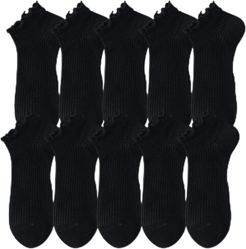 Cute Ruffle Socks for Women - 5 Pairs Lolita Lace Ruffled Ankle Socks Coquette Trim Thin Cotton Seamless Toe Frilly in Saudi Arabia