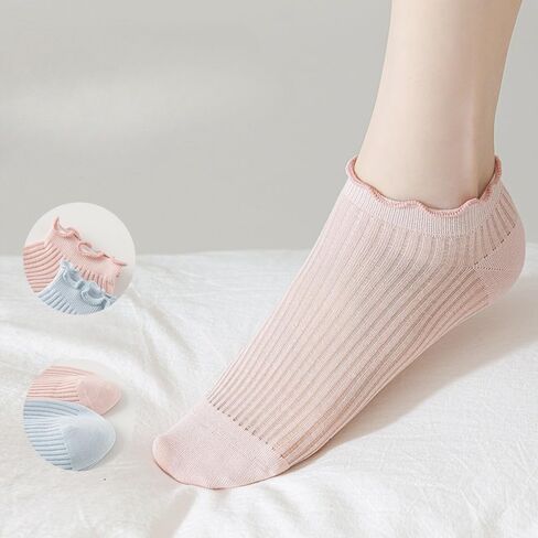Cute Ruffle Socks for Women - 5 Pairs Lolita Lace Ruffled Ankle Socks Coquette Trim Thin Cotton Seamless Toe Frilly in Saudi Arabia