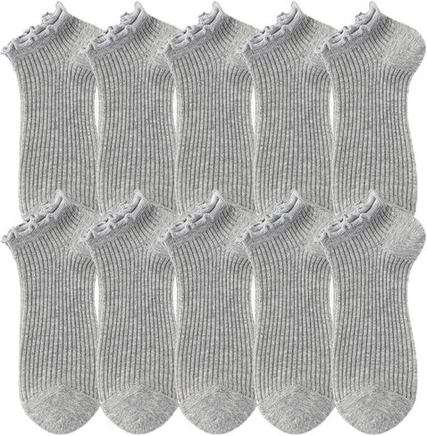 Cute Ruffle Socks for Women - 5 Pairs Lolita Lace Ruffled Ankle Socks Coquette Trim Thin Cotton Seamless Toe Frilly in Saudi Arabia