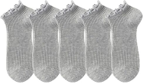 Cute Ruffle Socks for Women - 5 Pairs Lolita Lace Ruffled Ankle Socks Coquette Trim Thin Cotton Seamless Toe Frilly in Saudi Arabia