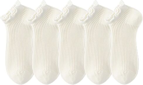 Cute Ruffle Socks for Women - 5 Pairs Lolita Lace Ruffled Ankle Socks Coquette Trim Thin Cotton Seamless Toe Frilly in Saudi Arabia