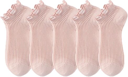 Cute Ruffle Socks for Women - 5 Pairs Lolita Lace Ruffled Ankle Socks Coquette Trim Thin Cotton Seamless Toe Frilly in Saudi Arabia