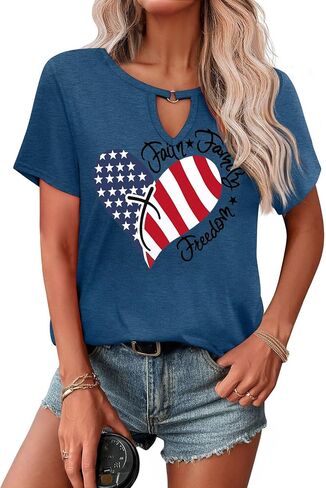 American Flag Shirts Women USA Patriotic Tees 4th of July T-Shirt V-Neck Short Sleeve Graphic Tee Tops in Saudi Arabia