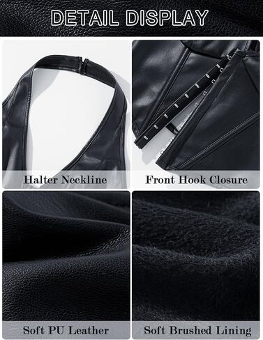 FEOYA Women's Sexy Pu Leather Halter Crop Top Y2K Low Cut Vest Tight Front Closure Vests Fashion Cropped Tops XS-XXL in Saudi Arabia
