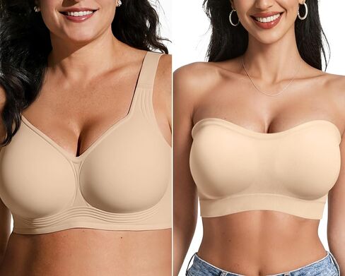 OEAK Womens Wireless Bras Supportive & Strapless Bandeau Bras Non Slip Beige M in Saudi Arabia