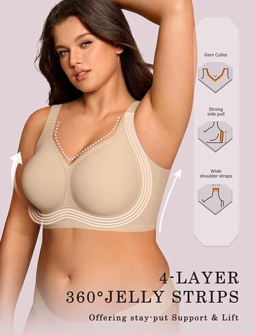 OEAK Womens Wireless Bras Supportive & Strapless Bandeau Bras Non Slip Beige M in Saudi Arabia