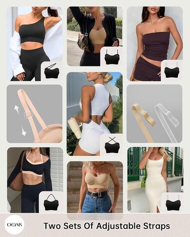 OEAK Womens Wireless Bras Supportive & Strapless Bandeau Bras Non Slip Beige M in Saudi Arabia