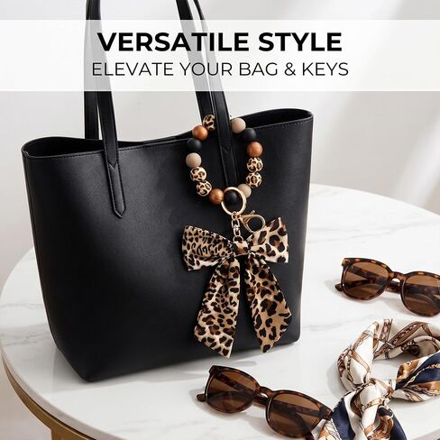 Leopard Keychain - Cheetah Print Car Accessories Key Ring Bracelet, Bow Cheetah Print Keychain Wristlet for Women, Leopard Print Silicone Beaded Bangle Chains for Car Key Bag Purse Handbag in Saudi Arabia