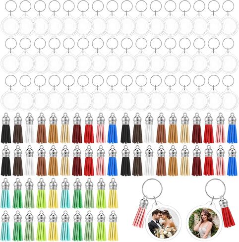 60 Pcs Acrylic Photo Frame Keychain with Tassels, Double Sided Acrylic Picture Frame Keyrings, Snap-In Custom Insert Photo Keyring Clear Blank Picture Keyring in Saudi Arabia