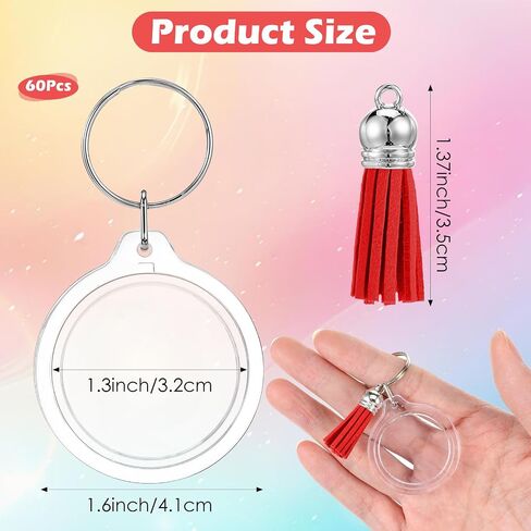 60 Pcs Acrylic Photo Frame Keychain with Tassels, Double Sided Acrylic Picture Frame Keyrings, Snap-In Custom Insert Photo Keyring Clear Blank Picture Keyring in Saudi Arabia