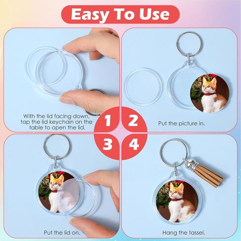 60 Pcs Acrylic Photo Frame Keychain with Tassels, Double Sided Acrylic Picture Frame Keyrings, Snap-In Custom Insert Photo Keyring Clear Blank Picture Keyring in Saudi Arabia