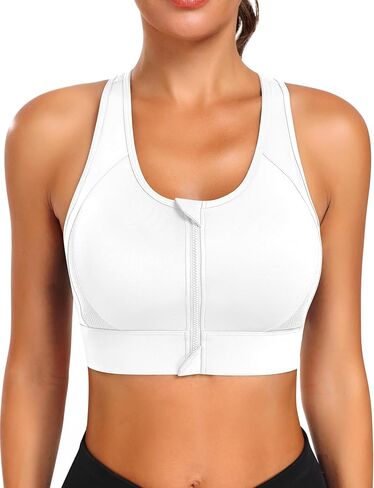 JoyGirl Zip Front Sports Bra High Impact Workout Bra for Women Mesh Racerback Gym Bra Padded High Support Yoga Bra in Saudi Arabia