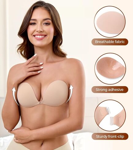 Adhesive Bra Sticky Push Up Invisible Strapless Bra, Seamless Lift Backless Reusable Silicone Nipple Cover for Women in Saudi Arabia