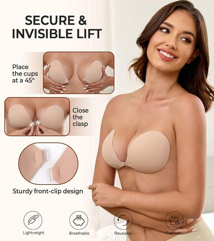 Adhesive Bra Sticky Push Up Invisible Strapless Bra, Seamless Lift Backless Reusable Silicone Nipple Cover for Women in Saudi Arabia