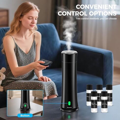 Waterless Scent Diffuser Kit — Covers 1,500 sq. ft. Suitable for Large Rooms, Home, Offices, and Hotels. Includes Five Essential Oils and Remote Control. Black in Saudi Arabia